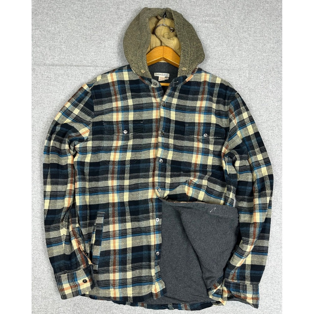 Carbon2Cobalt Flannel Hoodie Jacket Mens M Blue Plaid Jersey Lined Shacket